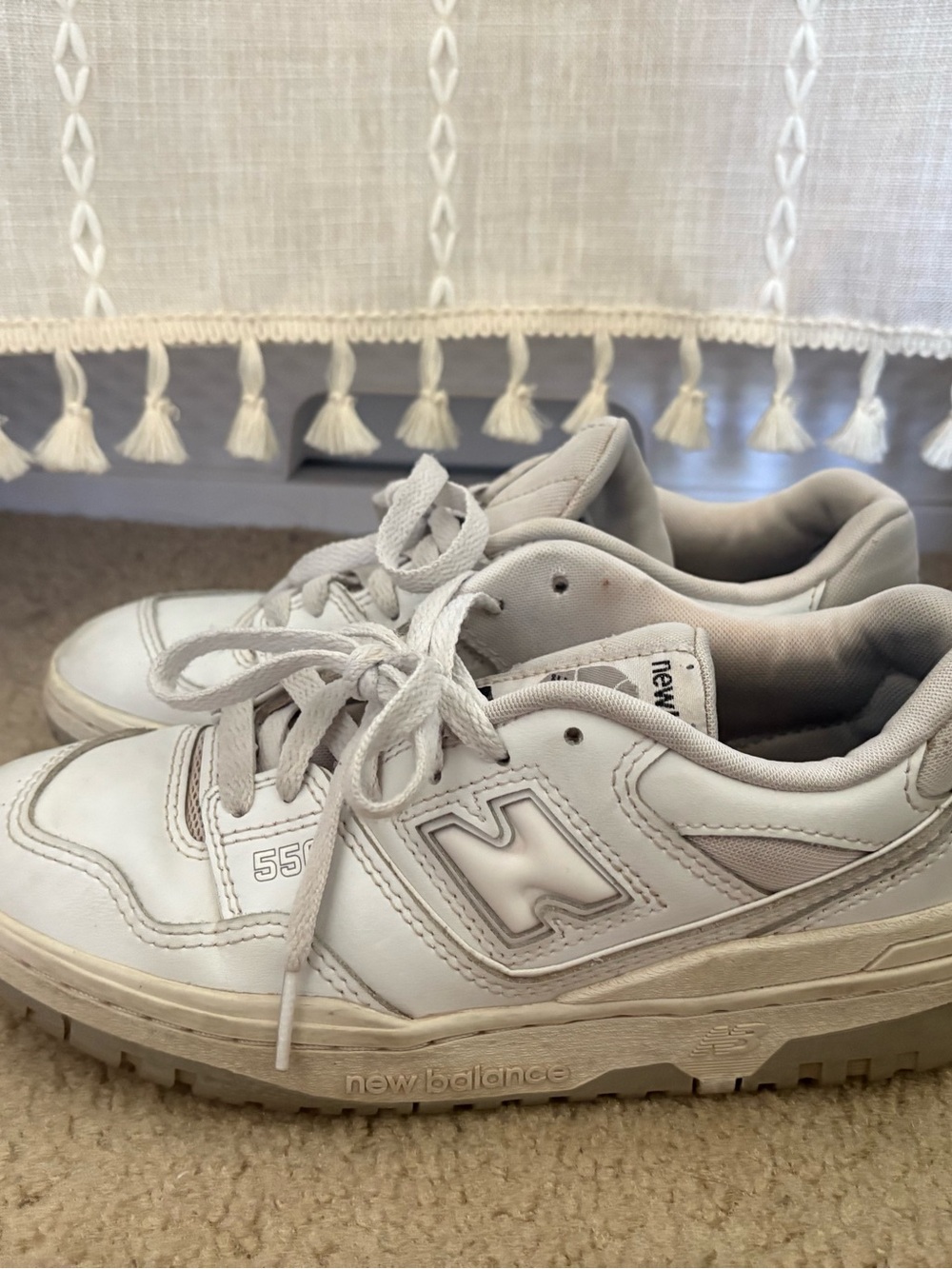 New Balance White and Light Gray 550 Low-Top Sneakers